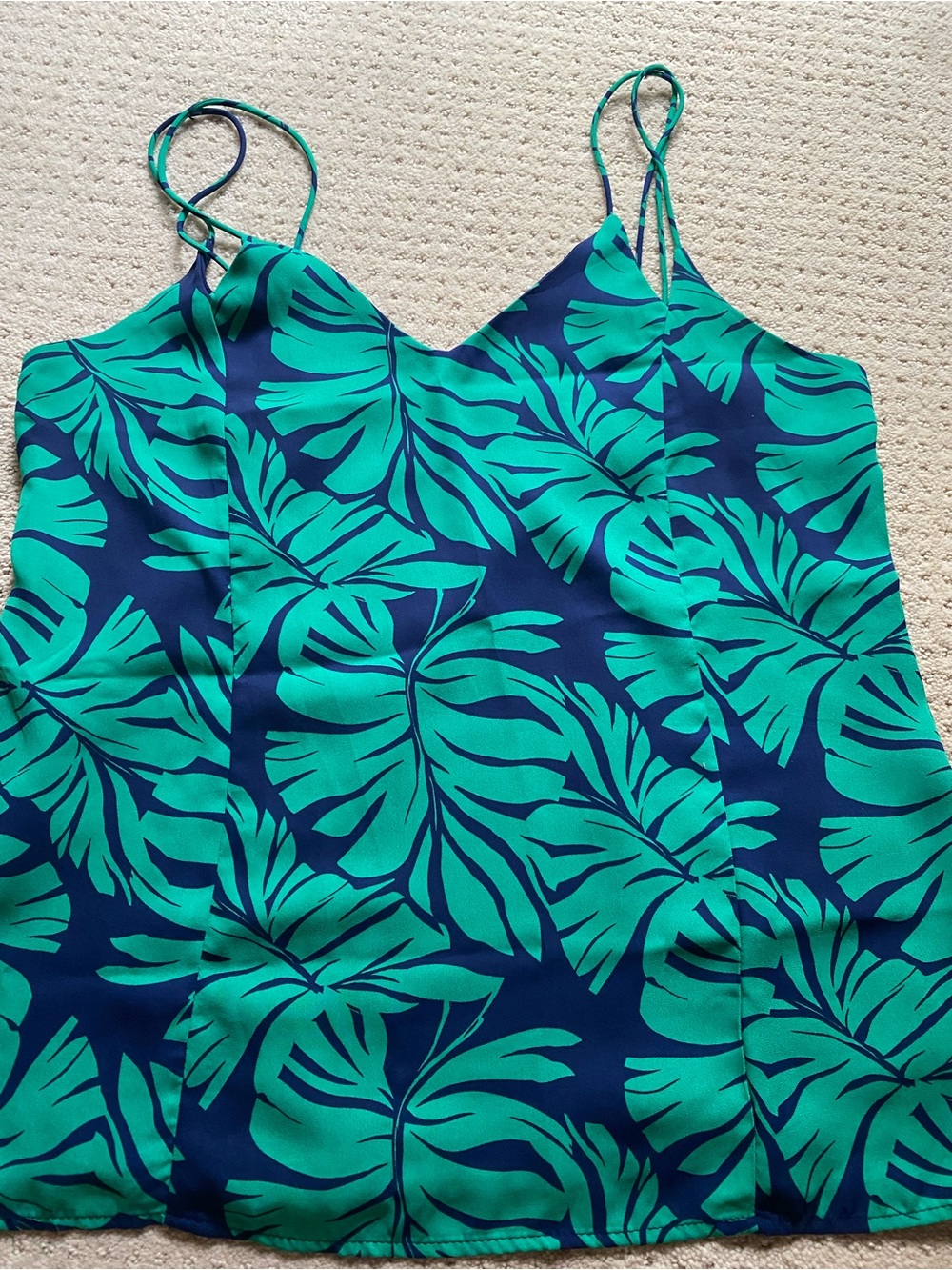 Teal and Navy Tropical Leaf Top